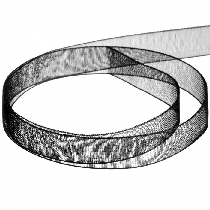 Organzová stuha černá, 10 mm, 45 m