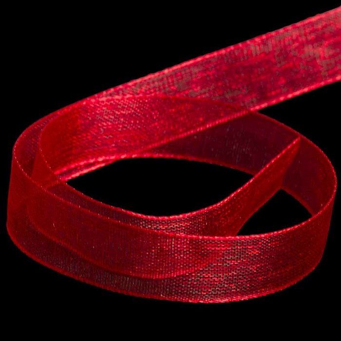 Organzová stuha červená, 10 mm, 45 m